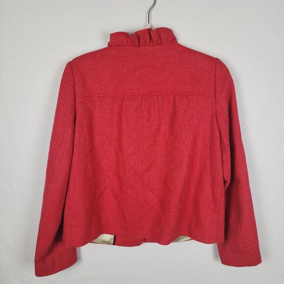 J. Crew Womens Coat Red Wool Herringbone Fiona Jacket Size 4 Coquette Academia - Picture 3 of 6